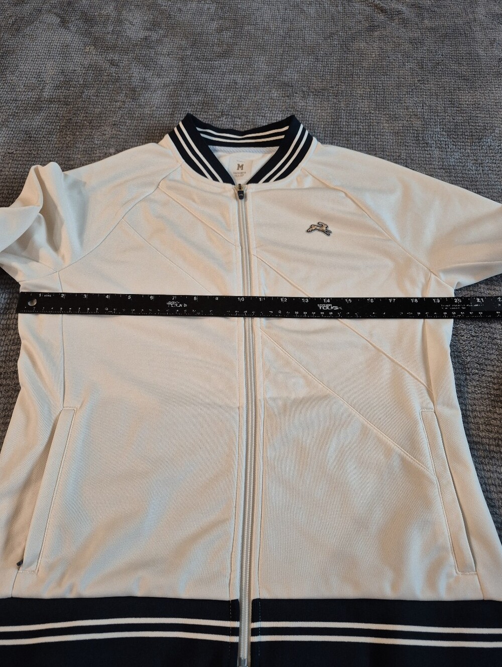 Tracksmith Track Jacket cream Navy, Sz M Full Zip Pockets athleisure running - Picture 9 of 11